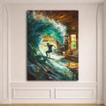 Surfer Wave in Living Room Surreal canvas wall art, unframed canvas