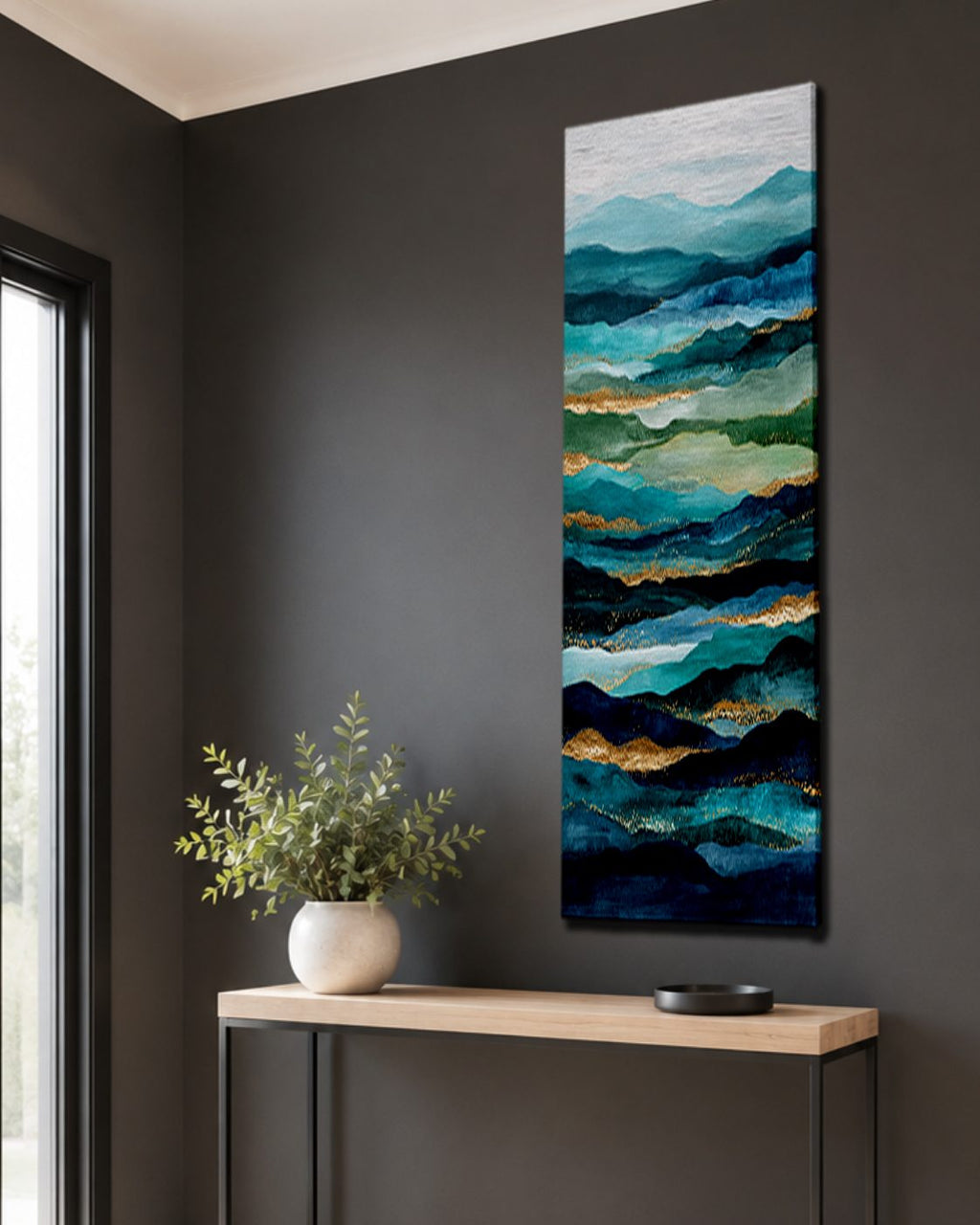 Teal and Gold Abstract Waves canvas wall art, unframed canvas