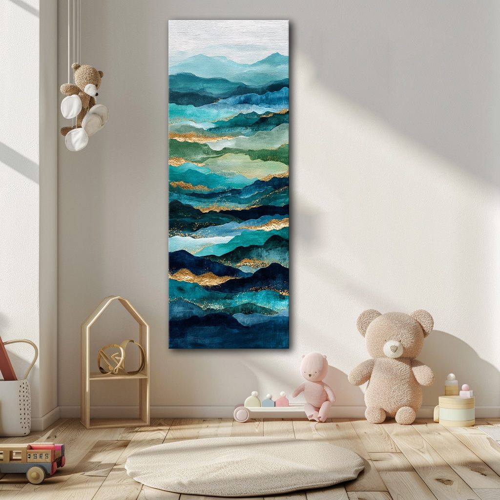Teal and Gold Abstract Waves canvas wall art, unframed canvas