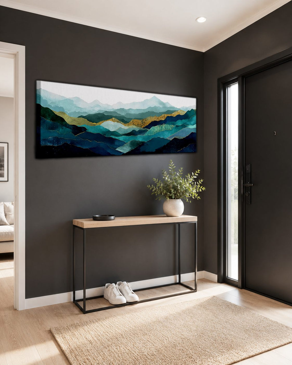Teal and Gold Mountain Range canvas wall art, unframed canvas