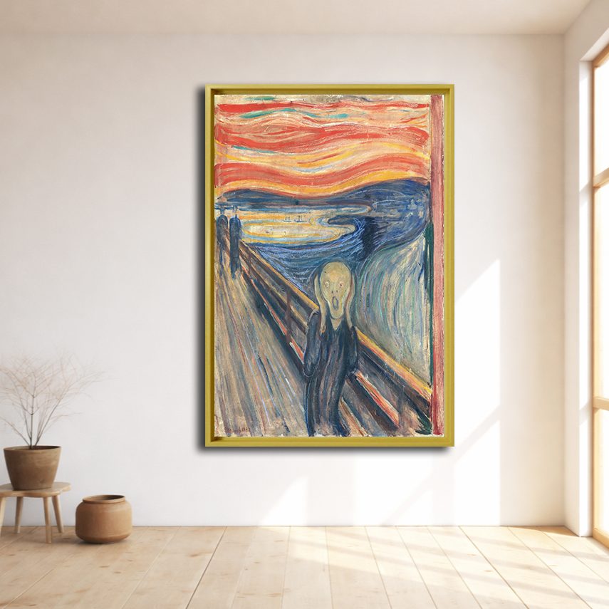 The Scream by Edvard Munch canvas wall art, natural wood floating frame