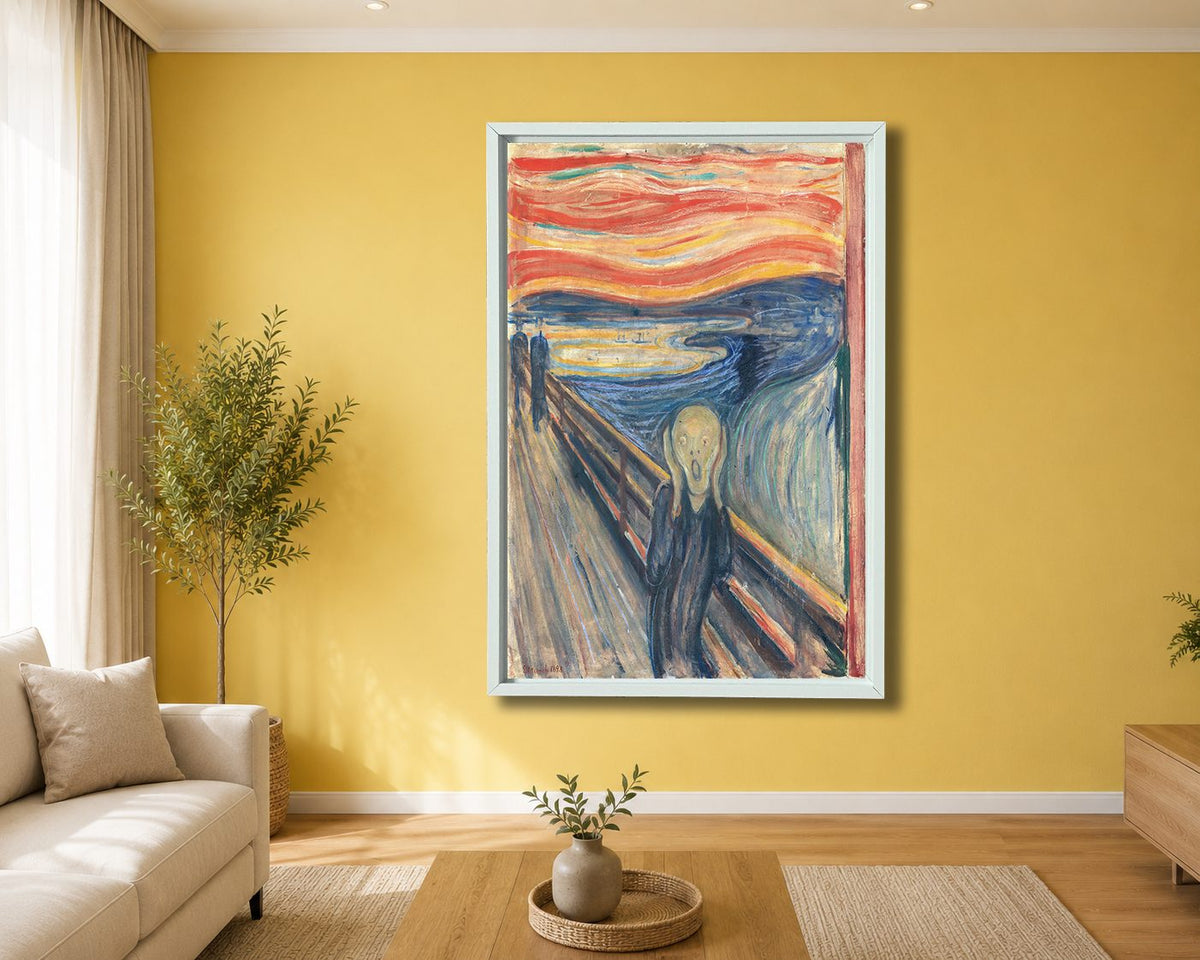 The Scream by Edvard Munch canvas wall art, white floating frame