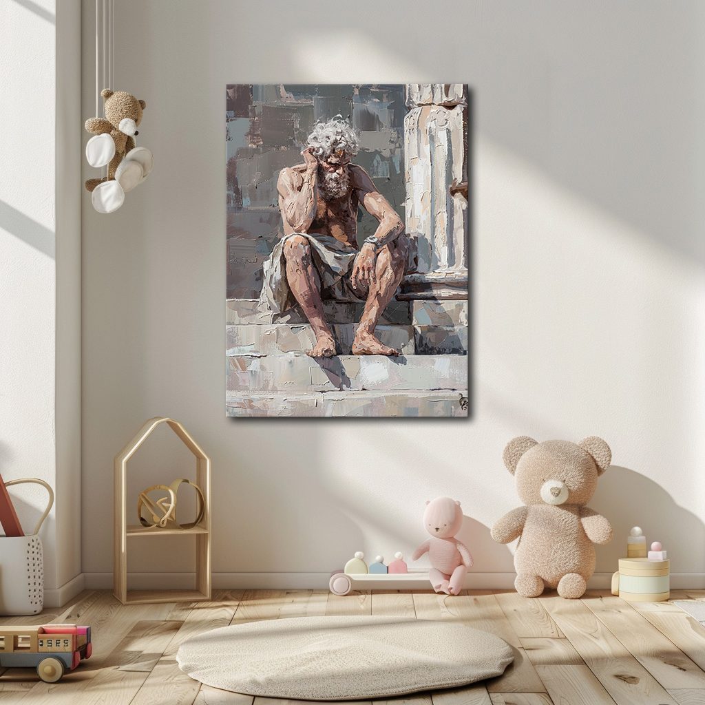 Thinking Old Man on Stairs canvas wall art, unframed canvas