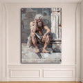 Thinking Old Man on Stairs canvas wall art, unframed canvas