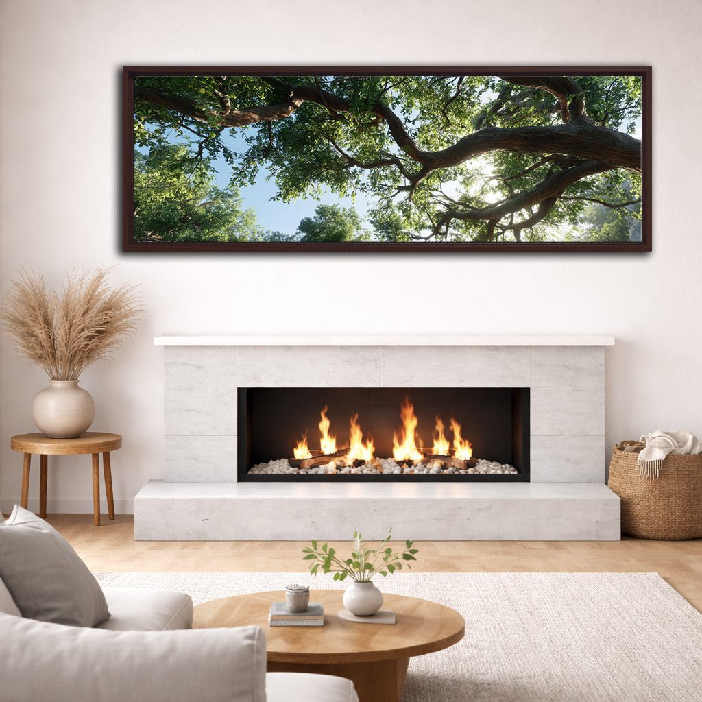 Under the Ancient Tree Canopy canvas wall art, walnut floating frame