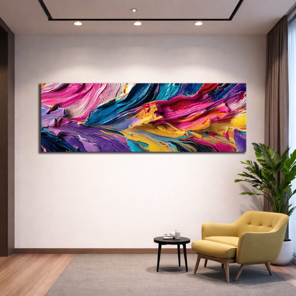 Vibrant Pink and Blue Impasto Abstract canvas wall art, unframed canvas
