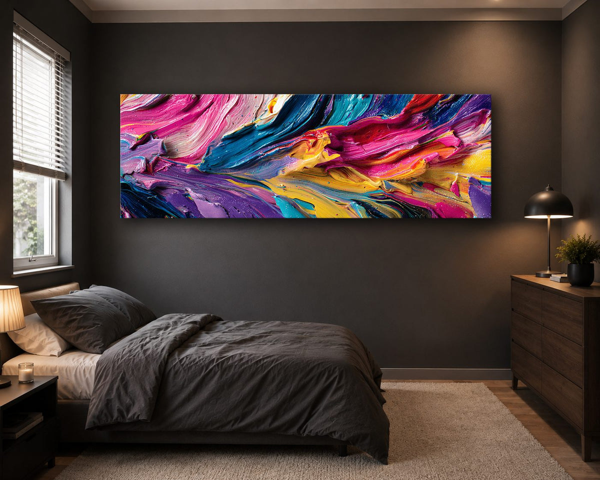 Vibrant Pink and Blue Impasto Abstract canvas wall art, unframed canvas