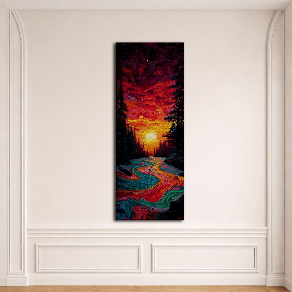 Vibrant Sunset River Forest canvas wall art, unframed canvas