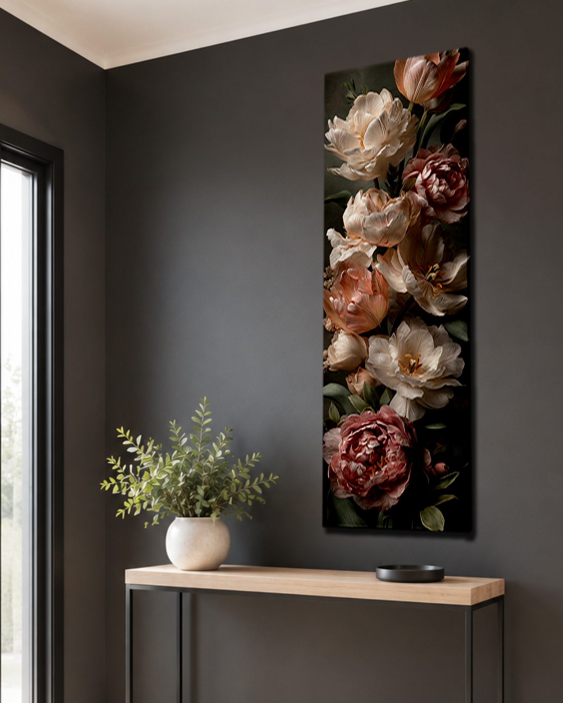 Vintage Roses and Peonies Bouquet canvas wall art, unframed canvas