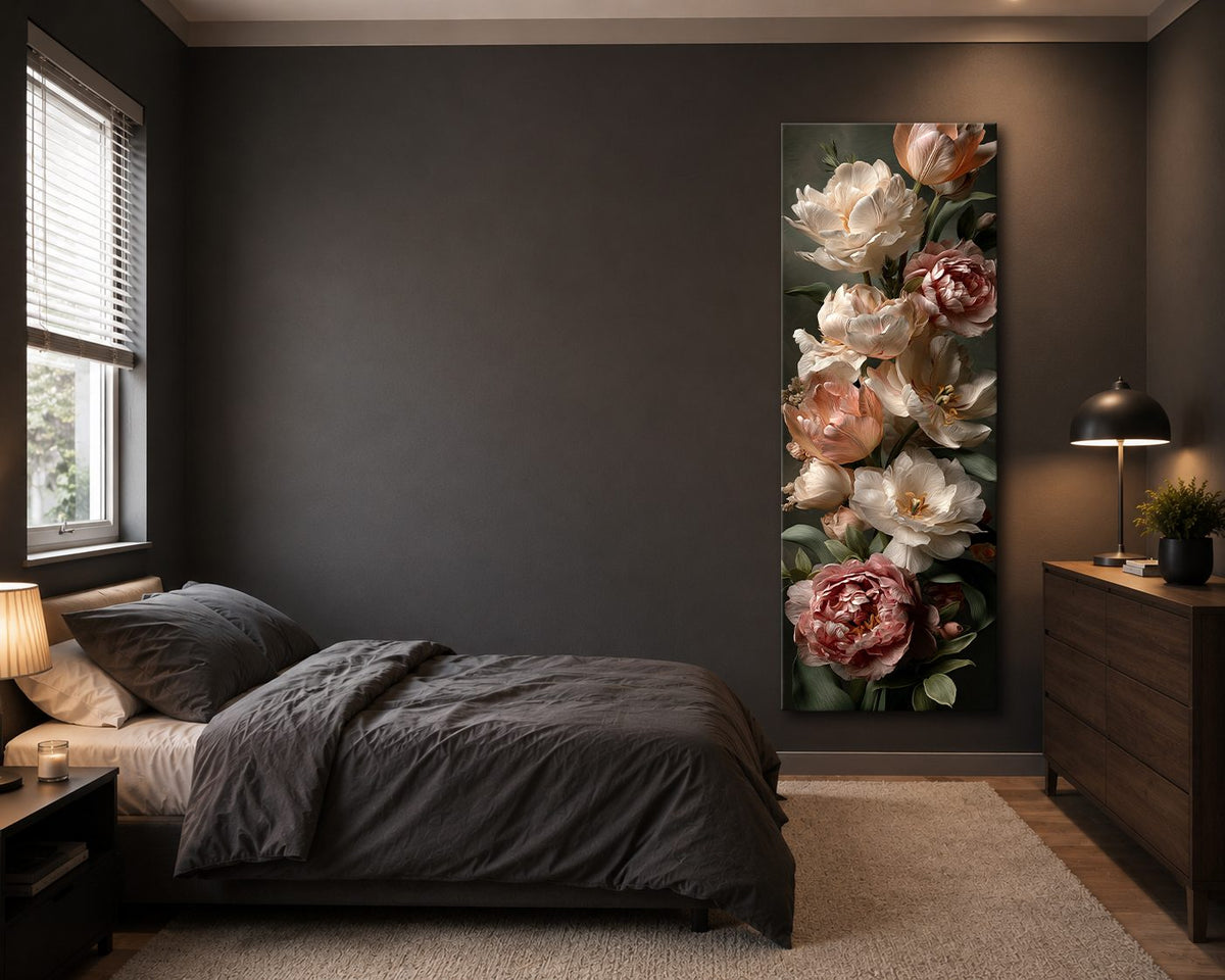 Vintage Roses and Peonies Bouquet canvas wall art, unframed canvas