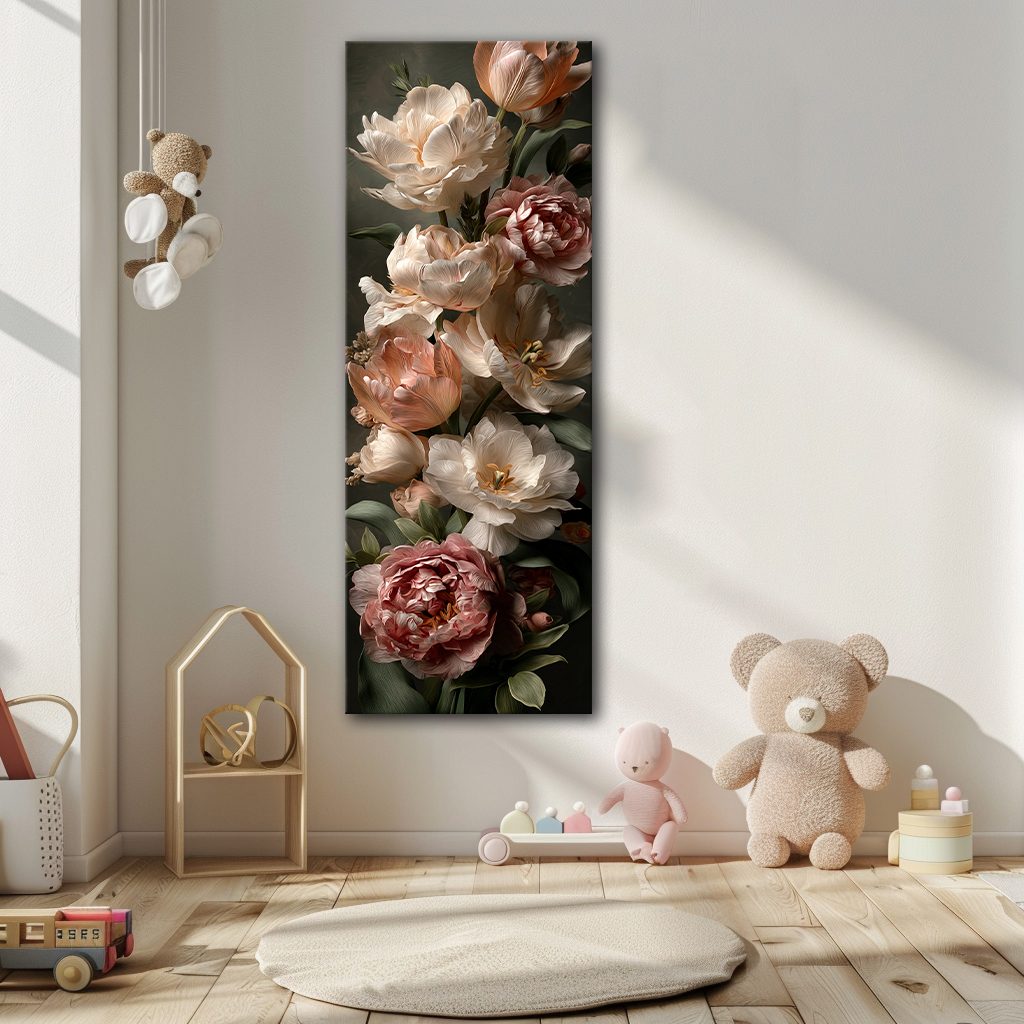 Vintage Roses and Peonies Bouquet canvas wall art, unframed canvas