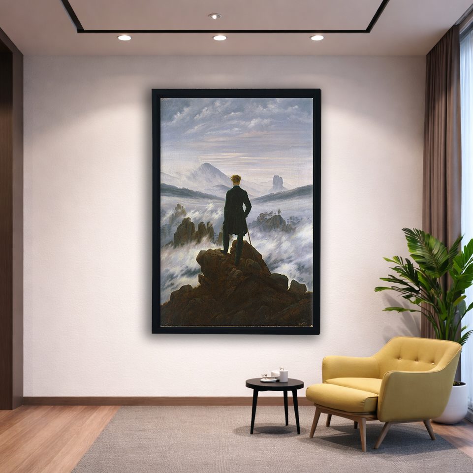 Wanderer above the Sea of Fog by Caspar David Friedrich canvas wall art, black floating frame