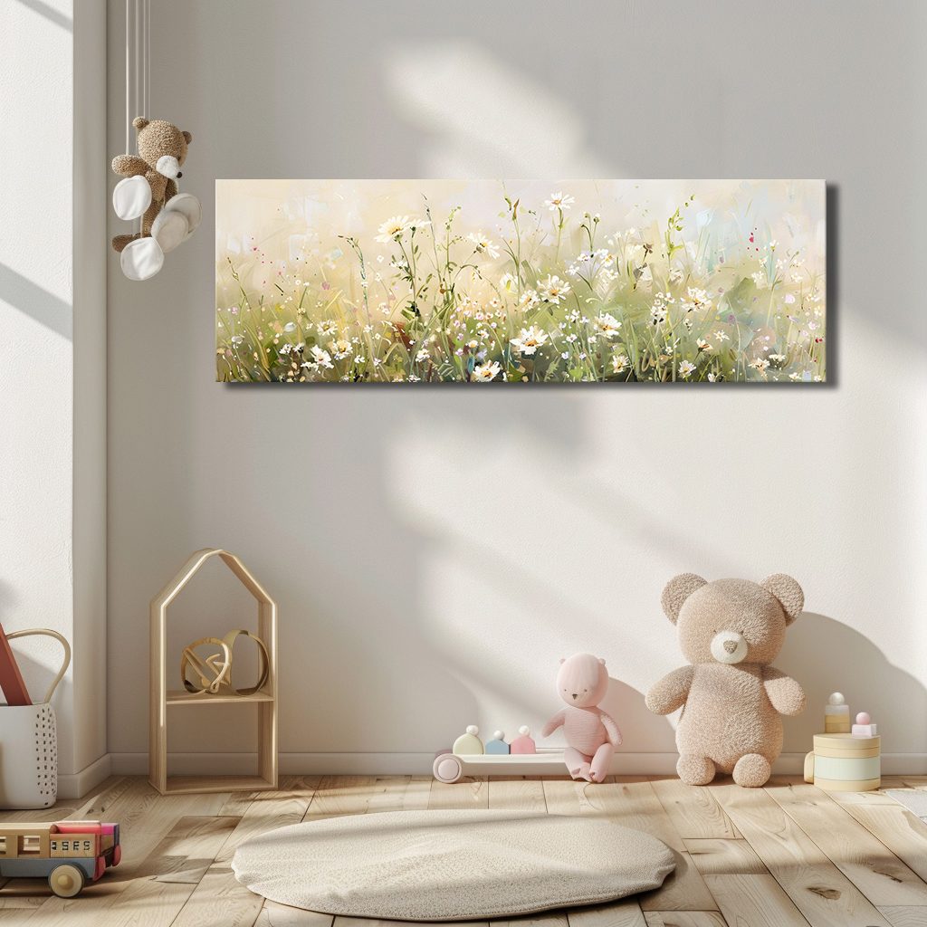White Daisy Meadow canvas wall art, unframed canvas