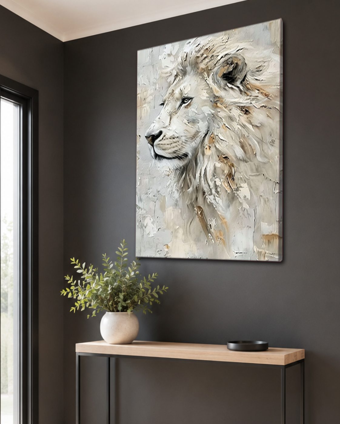 White Lion Textured Portrait canvas wall art, unframed canvas