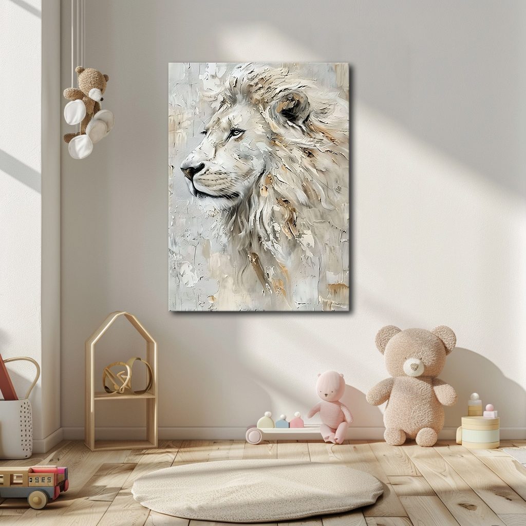White Lion Textured Portrait canvas wall art, unframed canvas