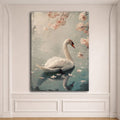 White Swan with Cherry Blossoms canvas wall art, unframed canvas