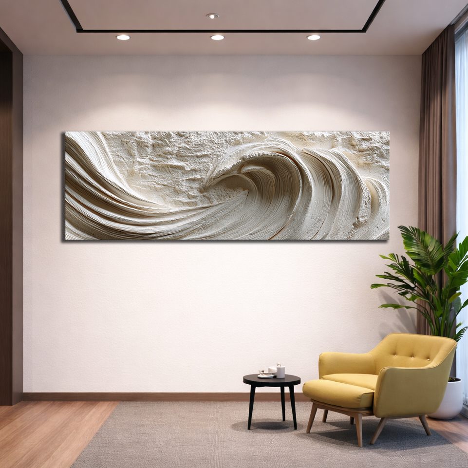 White Textured Ocean Wave Relief canvas wall art, unframed canvas