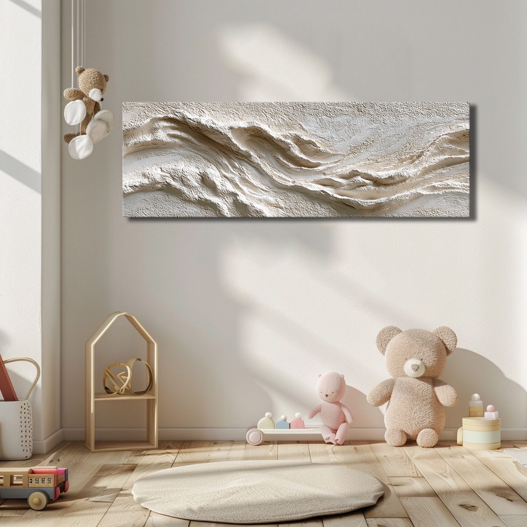 White Textured Wave Relief canvas wall art, unframed canvas
