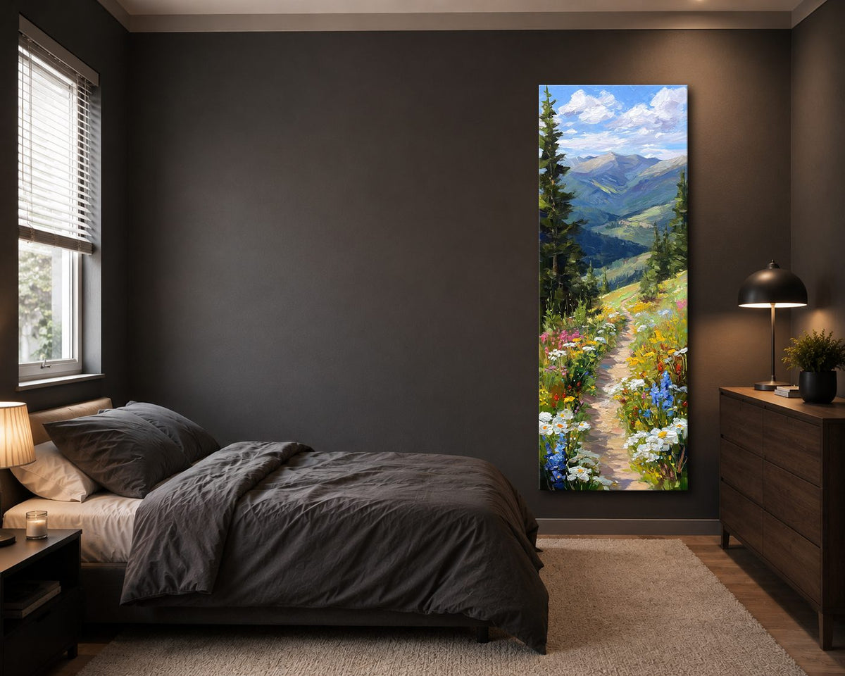 Wildflower Mountain Path canvas wall art, unframed canvas