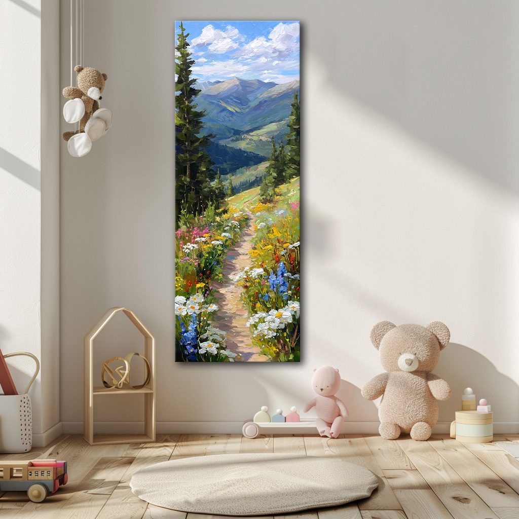 Wildflower Mountain Path canvas wall art, unframed canvas