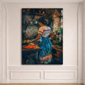 Woman Cooking in Rustic Kitchen canvas wall art, unframed canvas