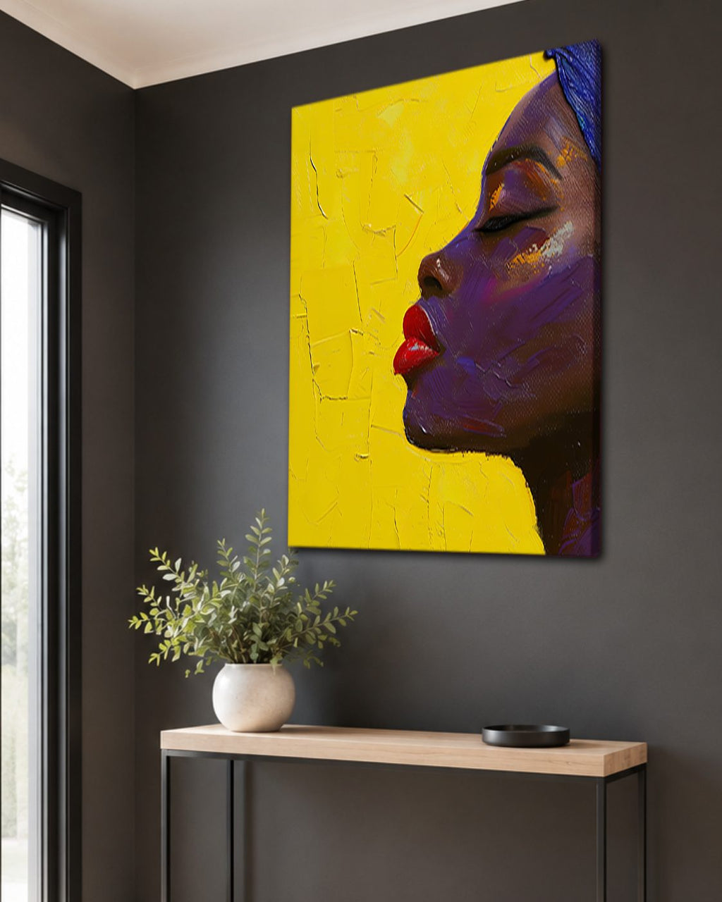 Woman Profile on Yellow canvas wall art, unframed canvas