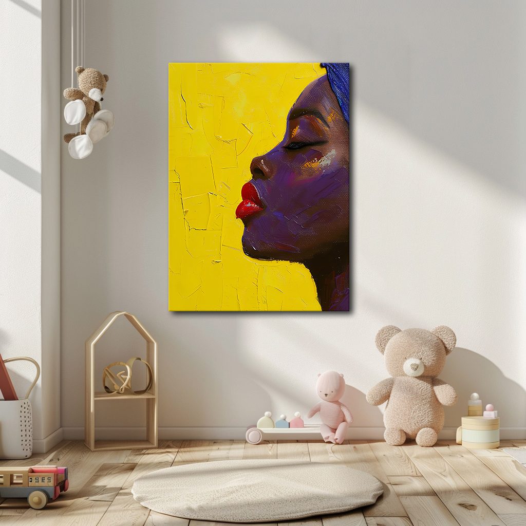 Woman Profile on Yellow canvas wall art, unframed canvas
