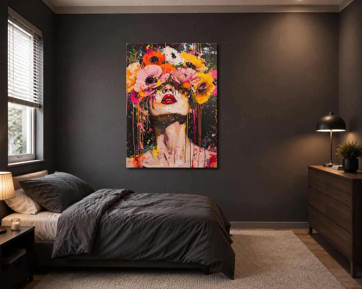 Woman with Flower Crown Pop Art canvas wall art, unframed canvas