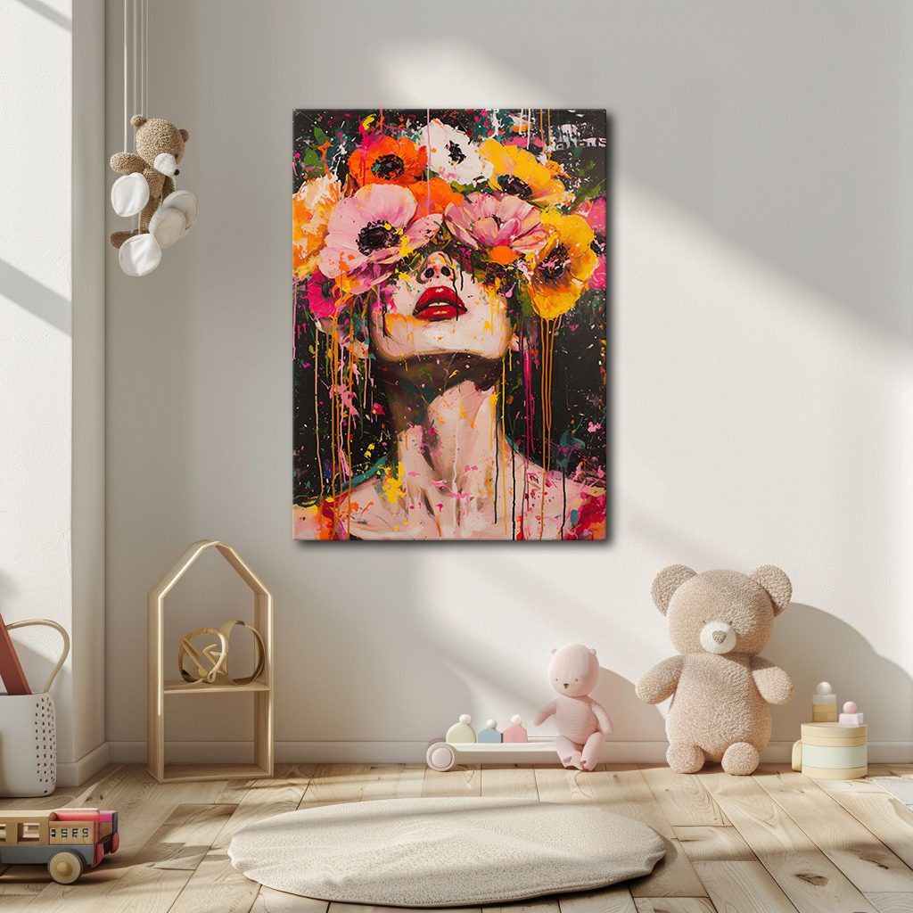 Woman with Flower Crown Pop Art canvas wall art, unframed canvas