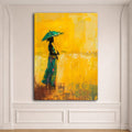 Woman with Umbrella on Yellow canvas wall art, unframed canvas